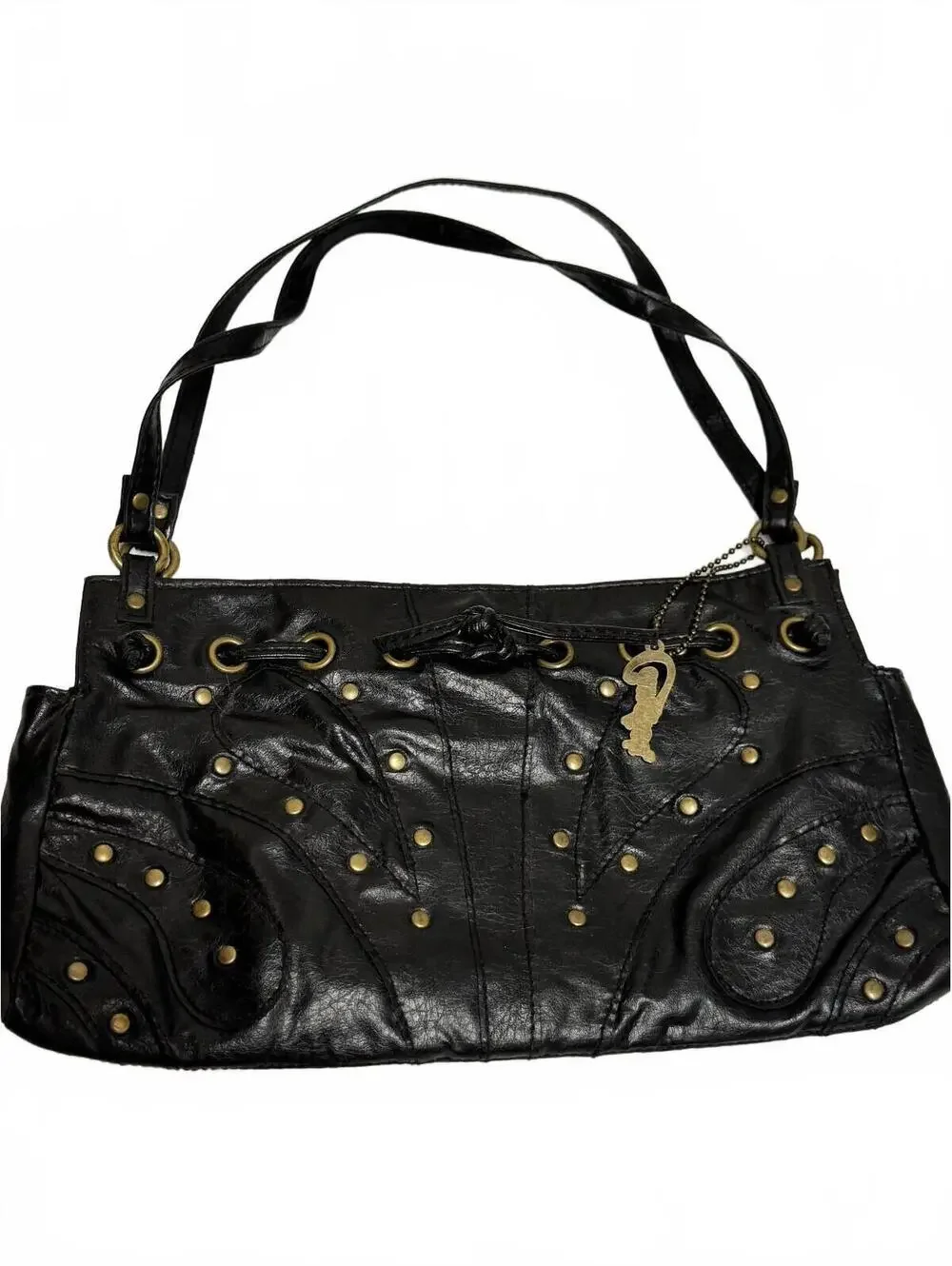 Candie's Vintage Y2K Black Studded Baguette Purse Corset Grommet Shoulder Bag